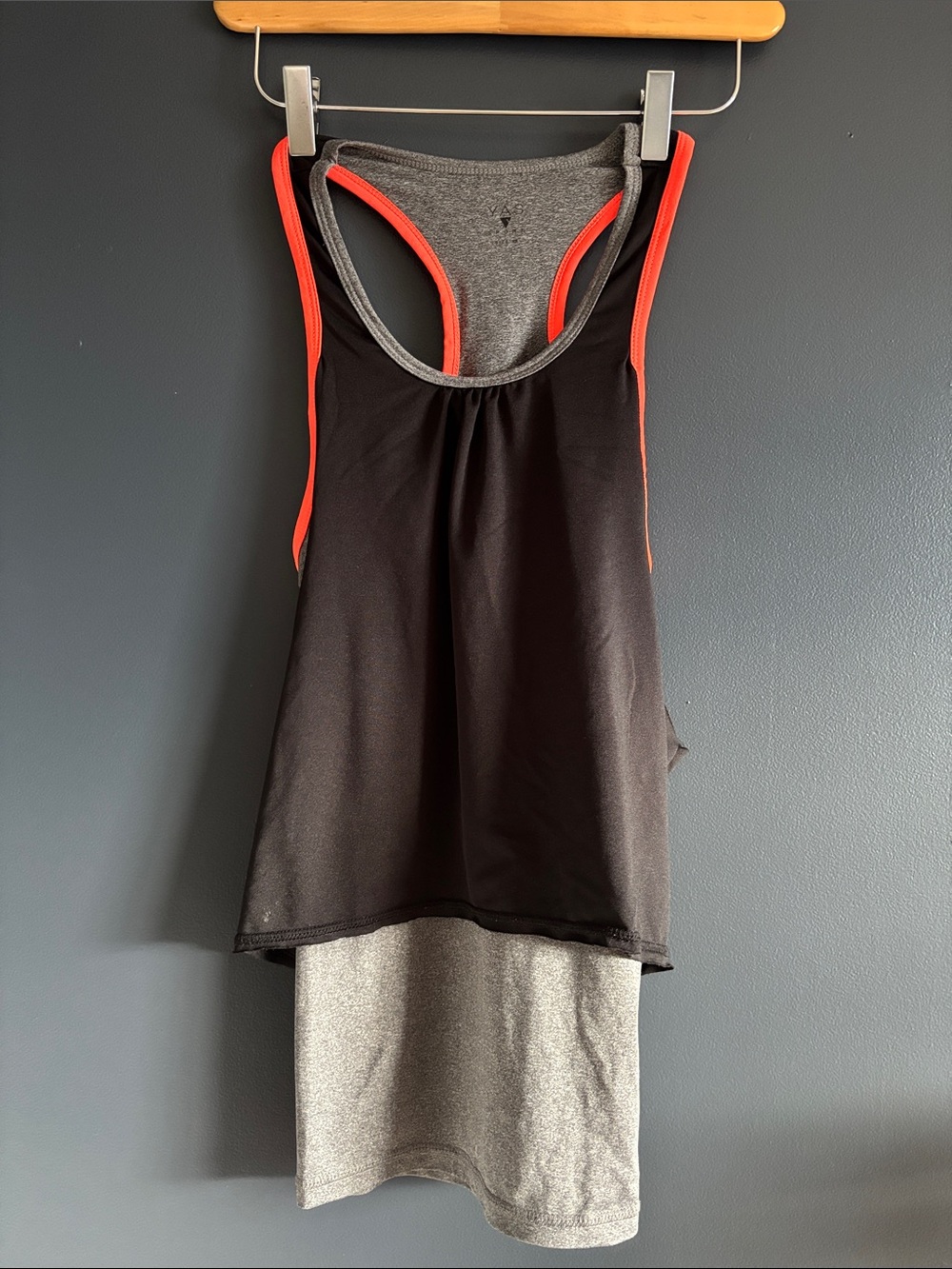 Layered Racerback Tank Top — Black with Gray and Coral Trim